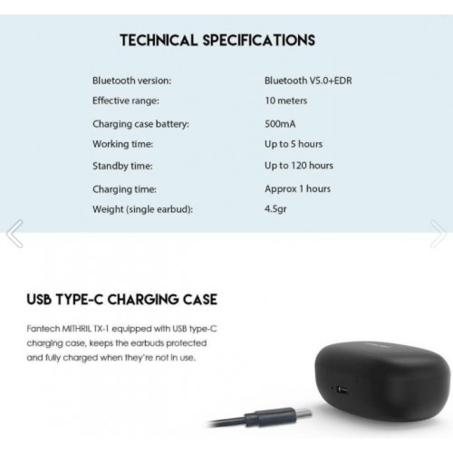 Fantech TWS Tx1 MITHRIL Wireless Earbuds