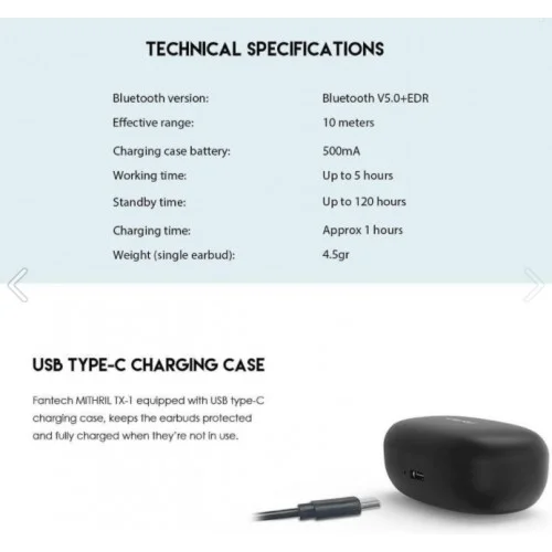 Fantech TWS Tx1 MITHRIL Wireless Earbuds