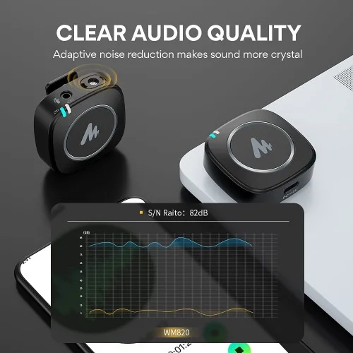 MAONO WM820 Real-time Monitoring and Mute Wireless Lavalier Mic
