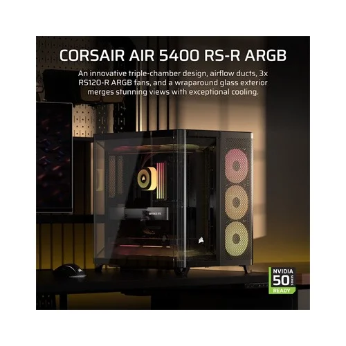 Corsair AIR 5400 RS-R ARGB Triple Chamber Mid-Tower PC Case Black