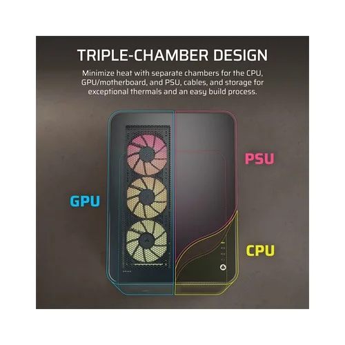 Corsair AIR 5400 RS-R ARGB Triple Chamber Mid-Tower PC Case Black