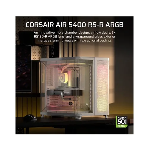 Corsair AIR 5400 RS-R ARGB Triple Chamber Mid-Tower PC Case White