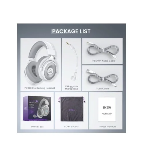 EKSA E900 Pro Noise Cancelling 7.1 Surround Sound Gaming Headset White