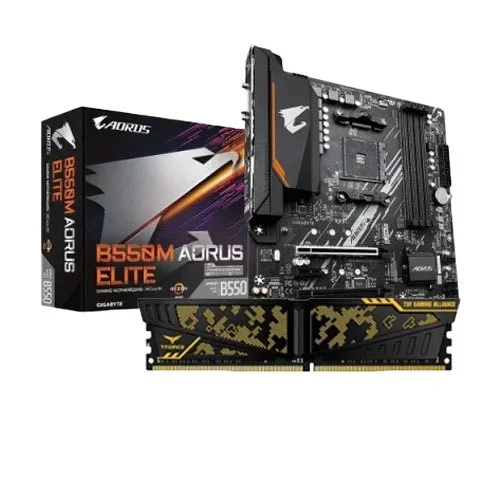 Gigabyte B550M Aorus Elite Motherboard and Team T-Force VULCAN TUF Gaming Alliance 8GB 3200MHz Desktop RAM Combo