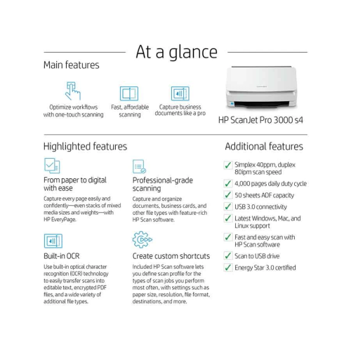 HP ScanJet Pro 3000 s4 Sheet-feed Scanner