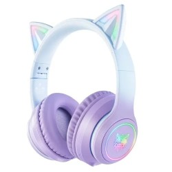 Onikuma B90 RGB Cat Ear Bluetooth 5.0 Wireless Gaming Headset, Purple