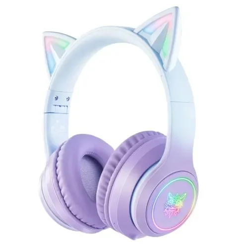 Onikuma B90 RGB Cat Ear Bluetooth 5.0 Wireless Gaming Headset, Purple