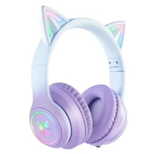 Onikuma B90 RGB Cat Ear Bluetooth 5.0 Wireless Gaming Headset, Purple