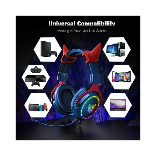 Onikuma X10 Ox Horn RGB Wired Professional Gaming Headset with Noise Cancellation Microphone (Black Red)