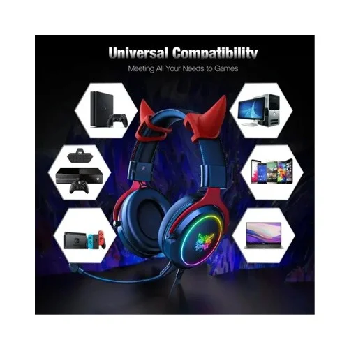 Onikuma X10 Ox Horn RGB Wired Professional Gaming Headset with Noise Cancellation Microphone (Black Red)