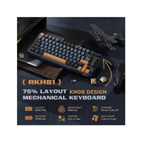 Royal Kludge RK H81 RGB Tri-Mode Hot-Swappable Cyan Switch Mechanical Keyboard