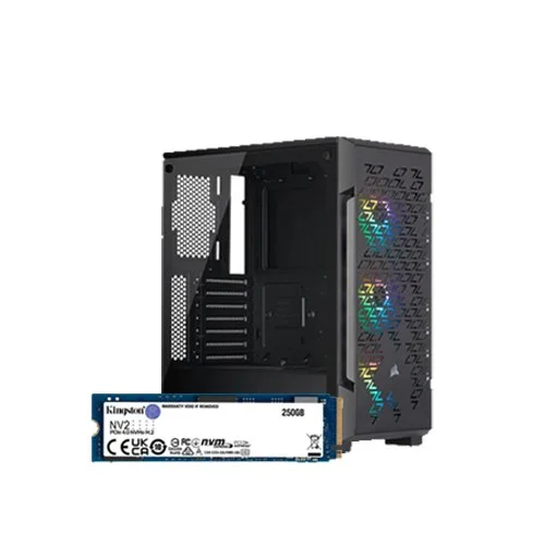 Corsair iCUE 220T RGB Airflow Mid-Tower Smart Casing And Kingston NV2 250GB M.2 PCIe Gen 4.0 NVMe SSD Combo